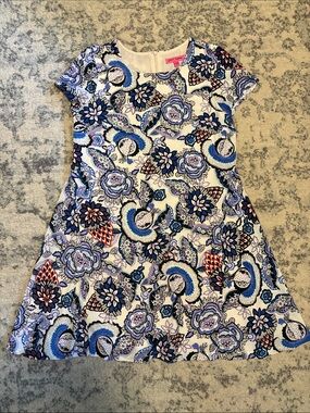 Betsey Johnson White Dress with Blue, Purple & Red Paisley Floral Print